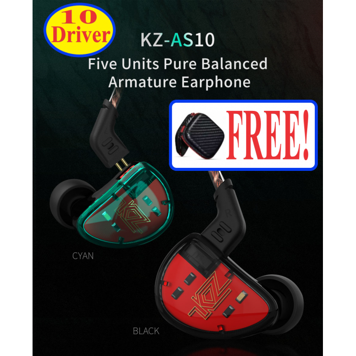 5ba Kz As10 Headphone 10 Driver Hifi Ear Phone 5 Balance Armature Mic