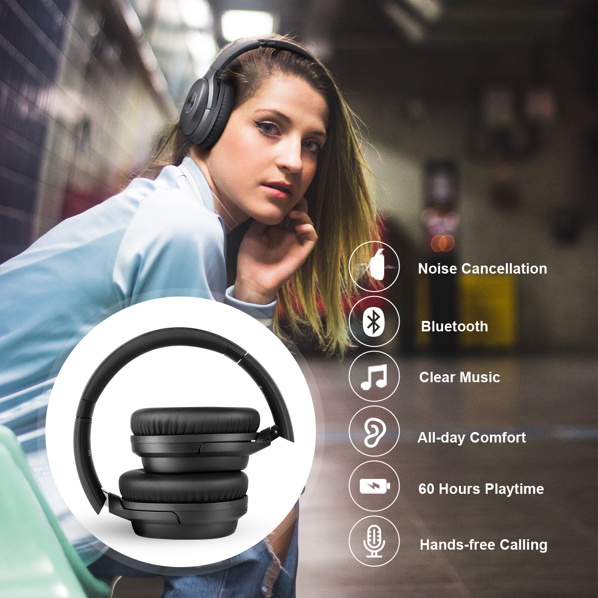 [EKSA E5 Bluetooth 5.0] Headphones Active Noise Cancelling headphone